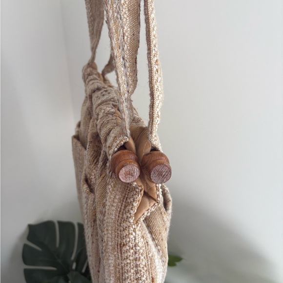 Vintage Handmade Tweed‎ Wool Wood Tote Shoulder Bag - Picture 4 of 16